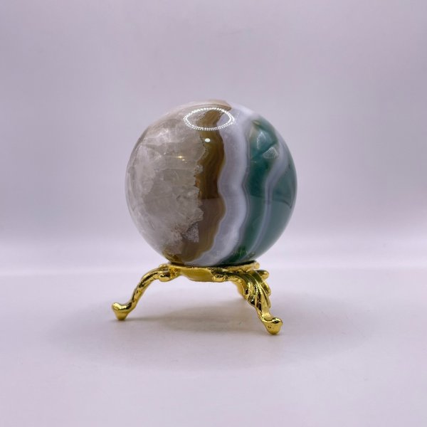 画像2: 瑪瑙(グリーン&ホワイト&ブラウン)・丸玉 (2)