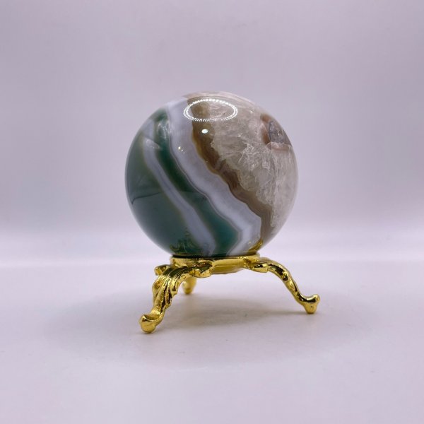 画像4: 瑪瑙(グリーン&ホワイト&ブラウン)・丸玉 (4)